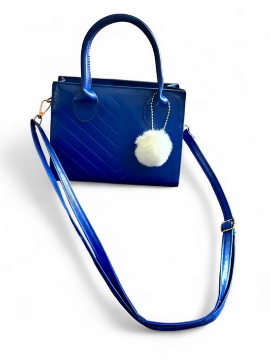 No Label Handbags - Blue Women's Small Tote Bag with Pom Pom